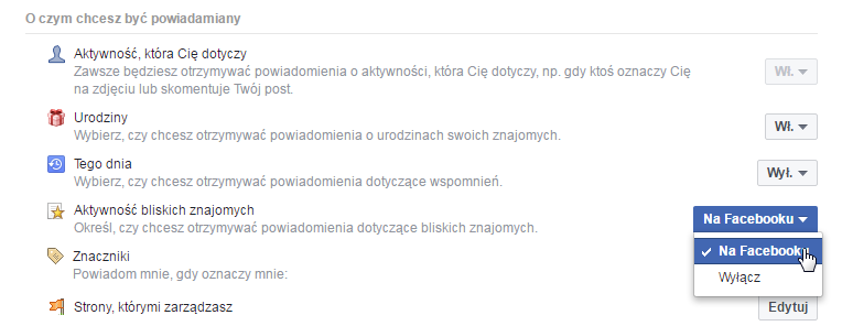 Facebook powiadomienia o aktywności znajomych