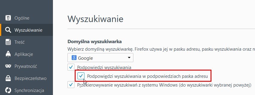 Wyłączanie podpowiedzi w Firefox (Windows)