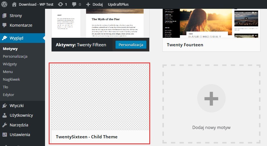 Aktywacja motywu potomnego w Wordpress