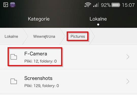 Folder ze zdjęciami z F-Camera