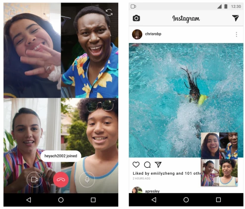 Instagram - ekran rozmowy i możliwość zminimalizowania wideokonferencji
