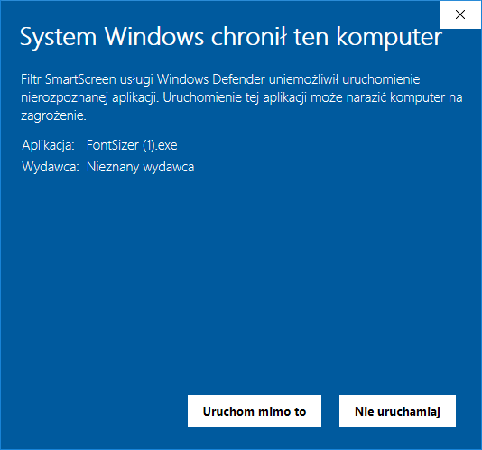 Zezwól na uruchomienie aplikacji Alternate Font Sizer