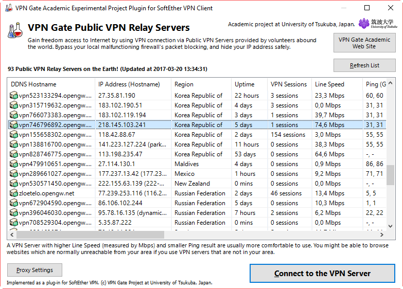 Wybór serwera VPN