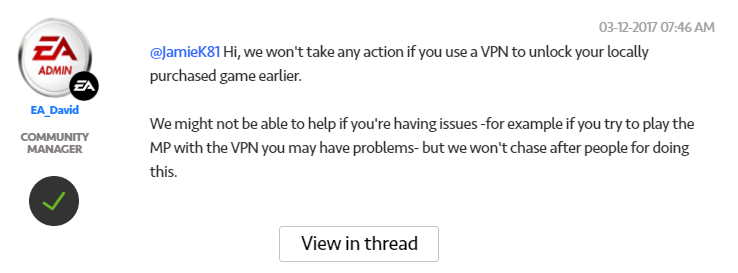 EA - potwierdzenie legalności aktywacji przez VPN