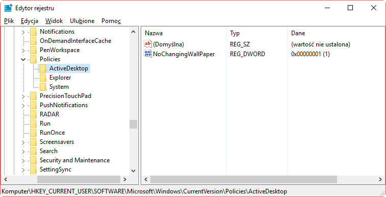 Blokada zmiany tapety przez Rejestr Windows